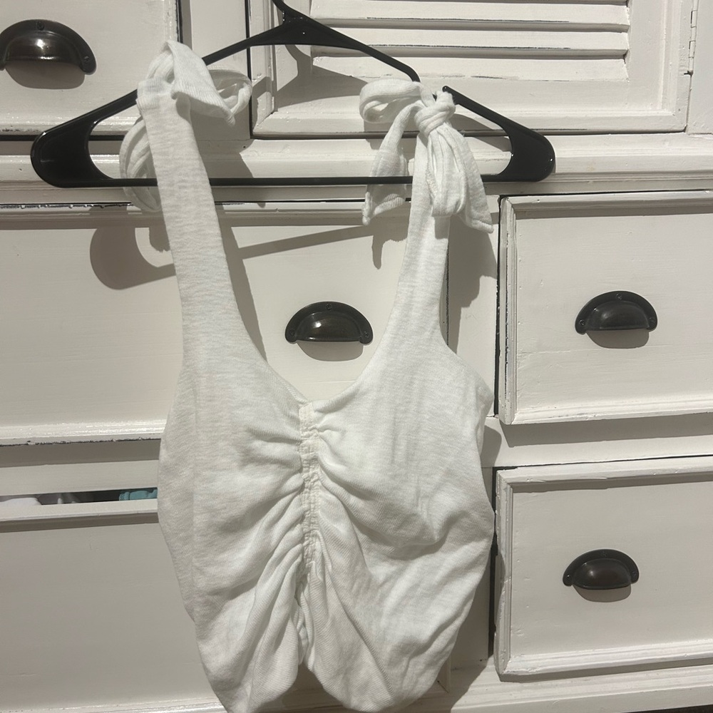 Free People White Ruched Tank Top